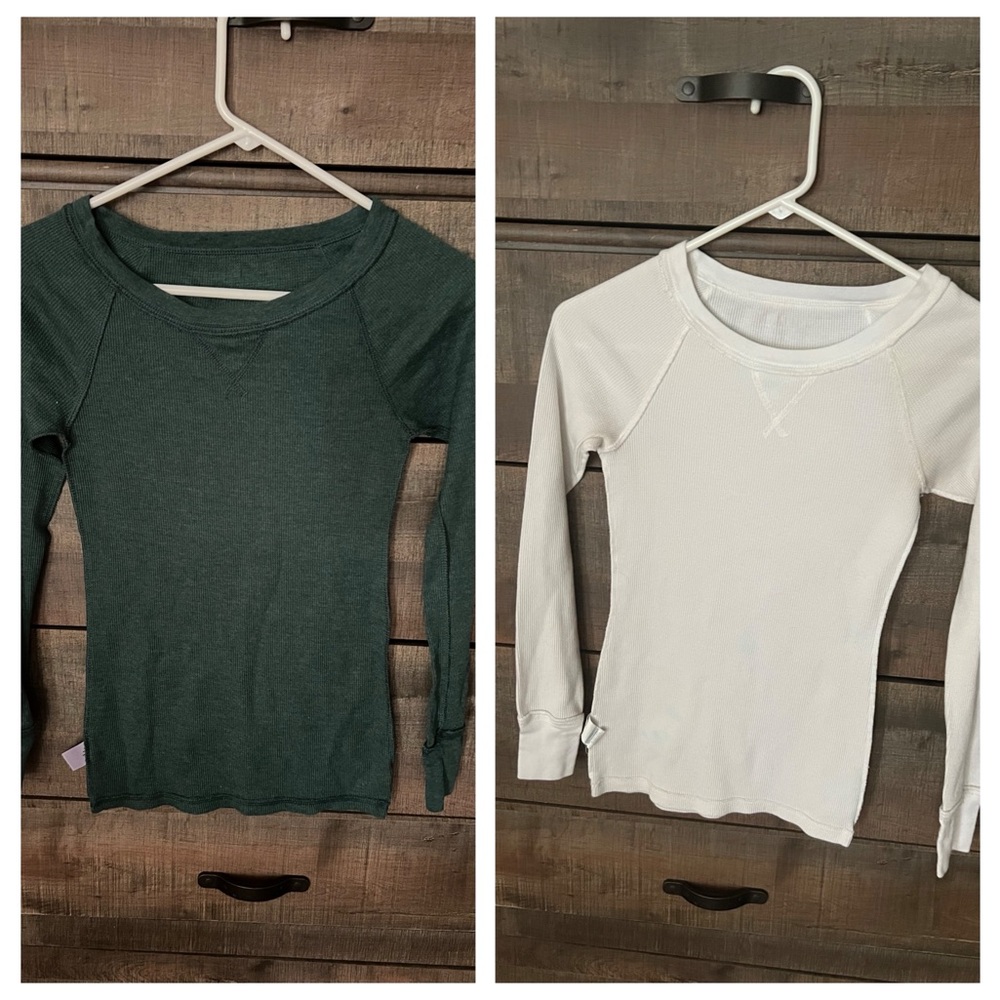 Waffle weave thermal long sleeve tops, set of 2 thermal tops, sz XS